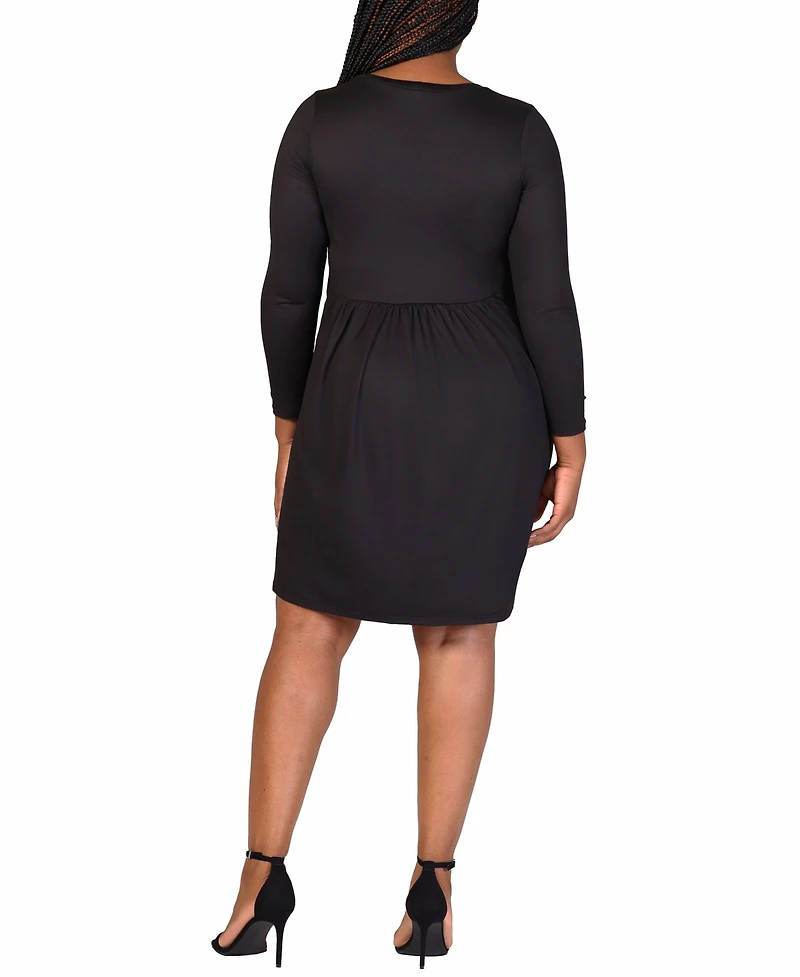 24seven Comfort Apparel Plus Size Long Sleeve Knee Length Dress