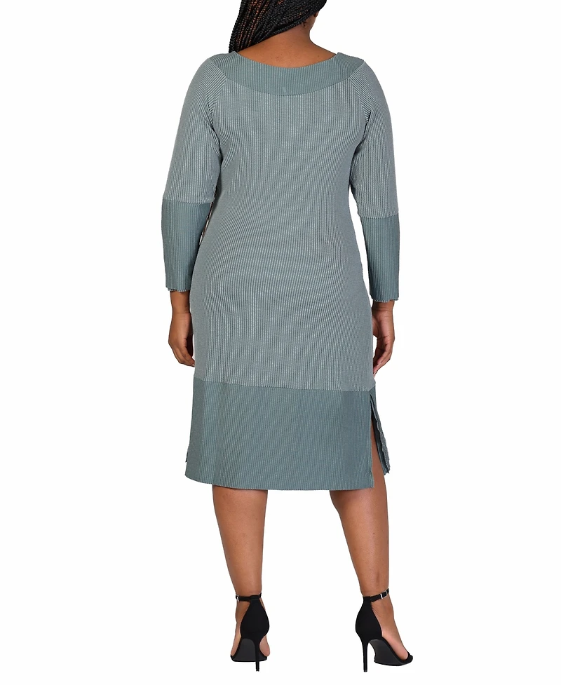 24seven Comfort Apparel Plus Size Rib Knit Long Sleeve Sweater Dress