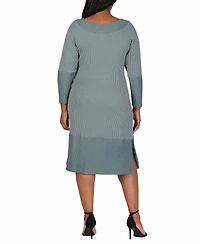24seven Comfort Apparel Plus Size Rib Knit Long Sleeve Sweater Dress