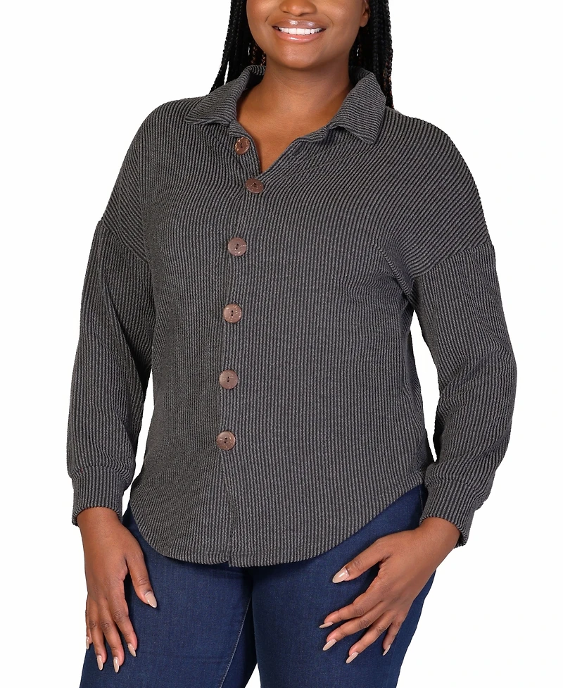 24seven Comfort Apparel Plus Rib Button Up Shirt Jacket