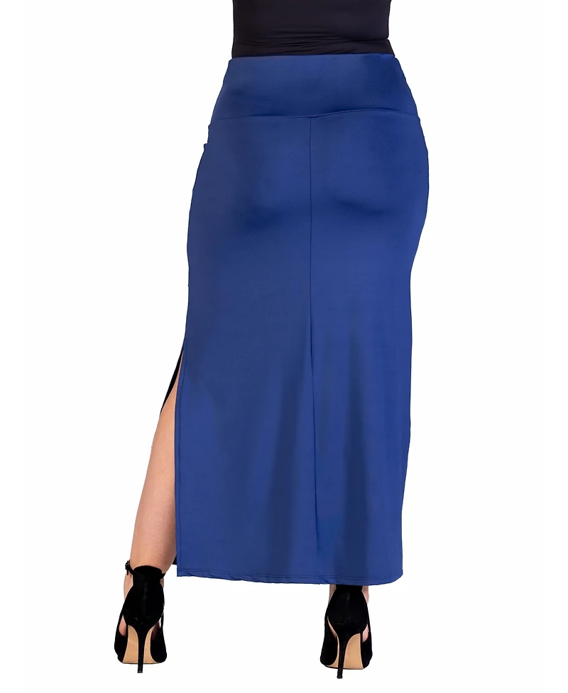 24seven Comfort Apparel Plus Versatile Elastic Waist Maxi Skirt