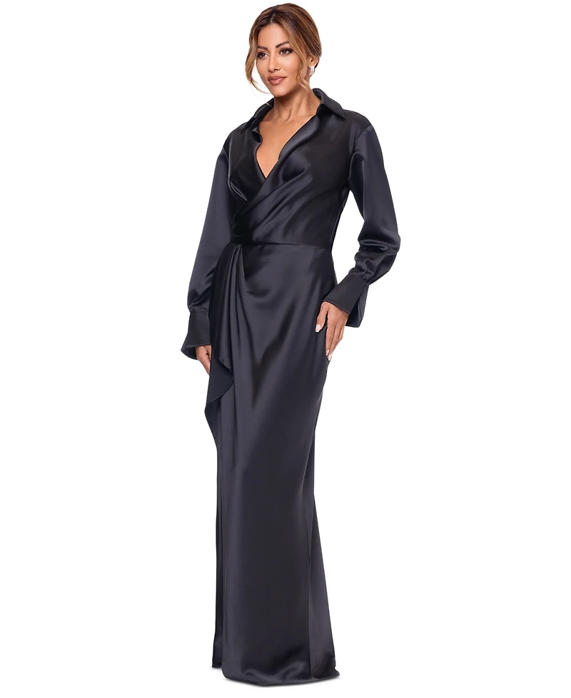 Xscape Women's Satin Shirtdress Gown