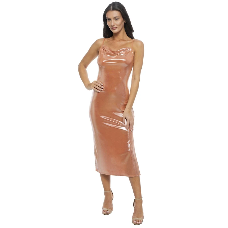 Bebe Women's Foil Slinky Slim Maxi Dress