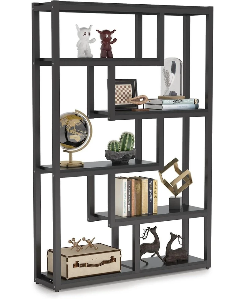 Tribesigns 6-Shelf Industrial Bookshelf, Vintage Etagere Bookcase, 69 Inch Tall Storage Display Staggered Shelves for Home Office