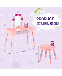 Costway Kids Vanity Set Princess Makeup Pretend Play Dressing Mirror