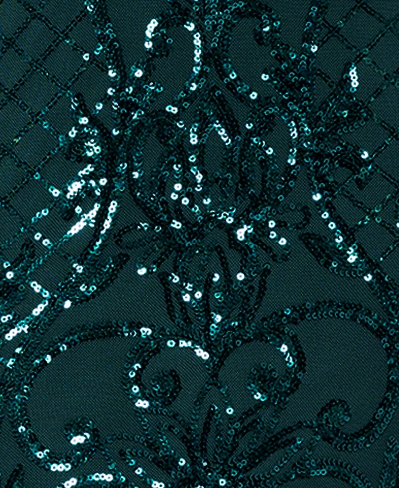 Betsy & Adam Petite Sequinned Mesh-Sleeve Evening Gown