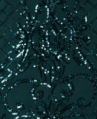 Betsy & Adam Petite Sequinned Mesh-Sleeve Evening Gown