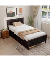 Gymax Twin Size Wooden Bed Frame with 2 Storage Drawers & Under-bed Storage Espresso