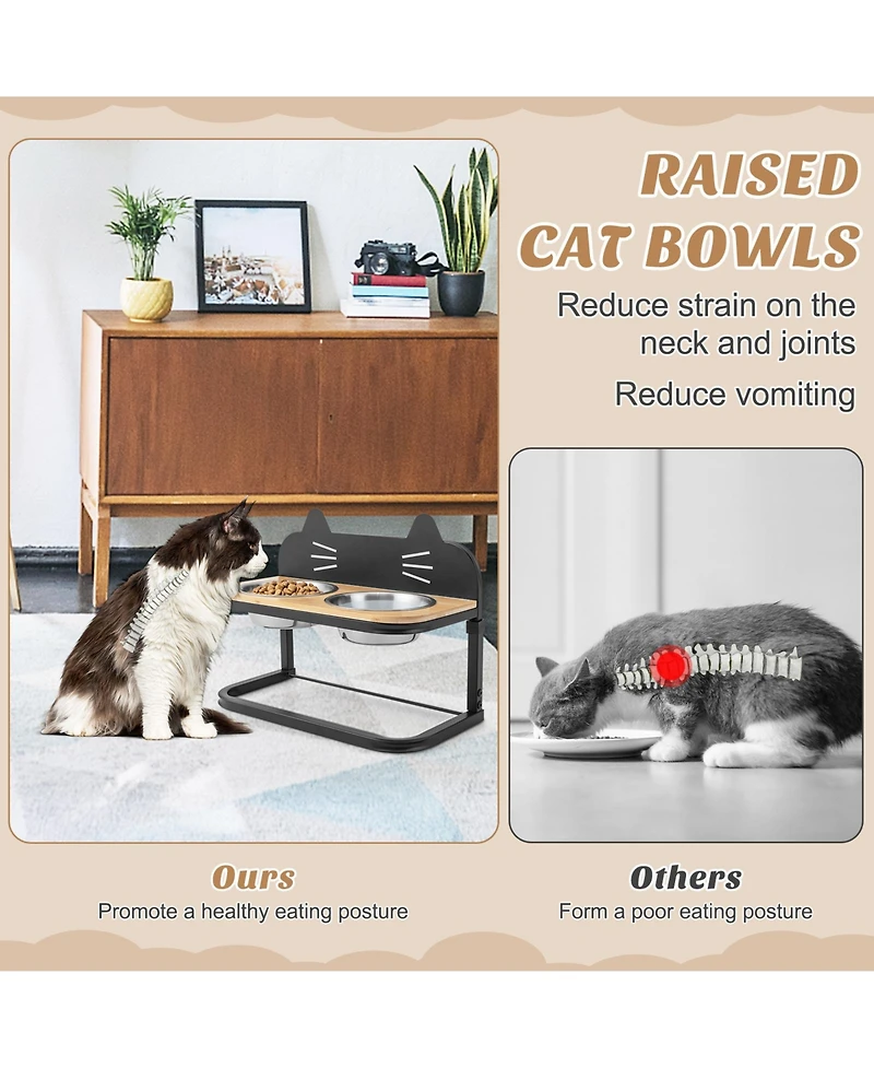 Sugift Elevated Pet Feeder with 2 Stainless Steel Bowls for Cats and Small and Medium Dogs