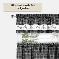 Kate Aurora Country Farmhouse Plaid Live laugh love 3 Piece Kitchen Curtain Set