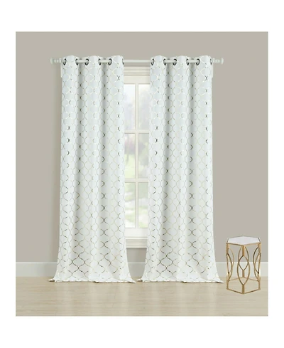 Kate Aurora 2 Pack Cotton Blend Shabby Metallic Quatrefoil Lattice Ultra Luxurious Grommet Top Window Curtain Panels