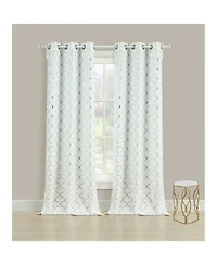 Kate Aurora 2 Pack Cotton Blend Shabby Metallic Quatrefoil Lattice Ultra Luxurious Grommet Top Window Curtain Panels