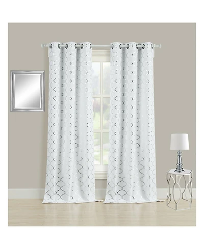 Kate Aurora 2 Pack Cotton Blend Shabby Metallic Quatrefoil Lattice Ultra Luxurious Grommet Top Window Curtain Panels