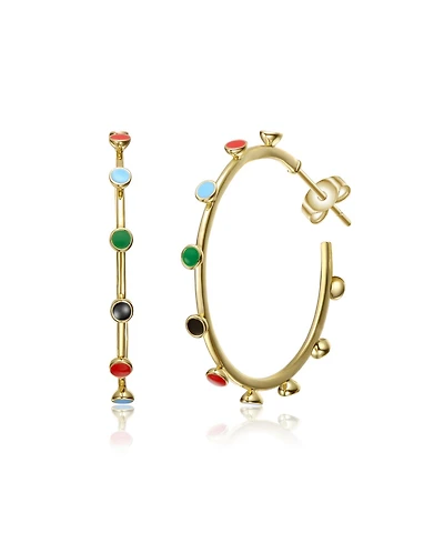 Sterling Silver 14k Gold Plated Multi-Color Enamel C-Hoop Earrings
