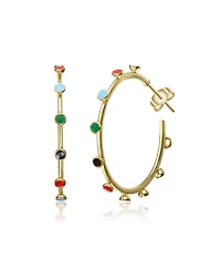 Sterling Silver 14k Gold Plated Multi-Color Enamel C-Hoop Earrings