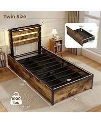 Gymax Twin Size Bed Frame w/ Drawers Led Lights Outlets & Usb Ports Smart App Control
