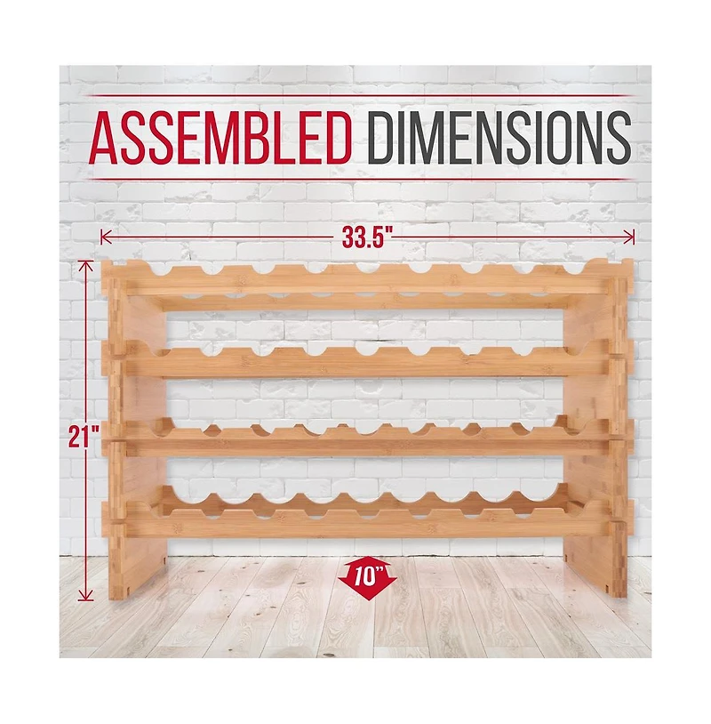 NutriChef Stackable Wine Storage Rack - Wine Rack with 36 Bottle Slots, 4-Tier Modular Wine Display Shelves