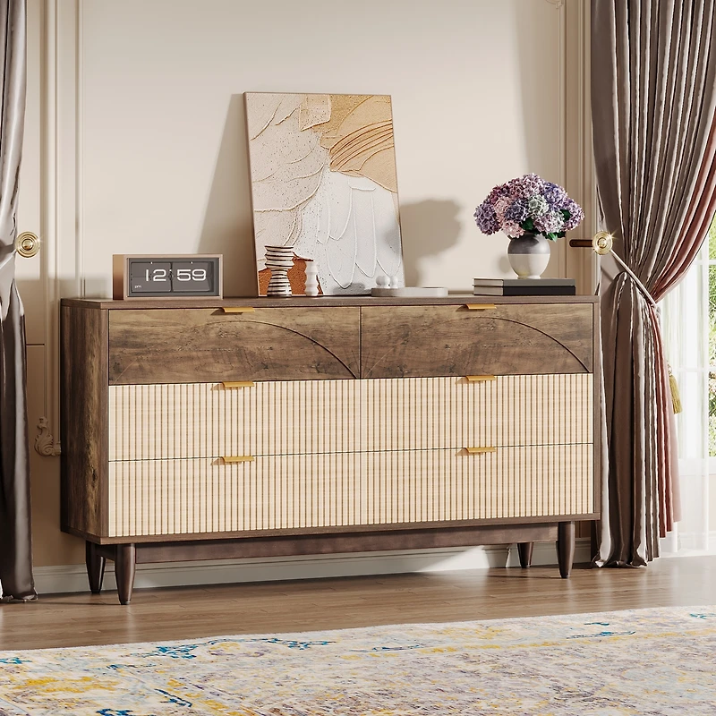 Tribesigns 6-Drawer Dresser for Bedroom: 55 Inches Modern Chest of Drawers with Gold Metal Handles
