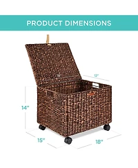 Best Choice Products Hyacinth Rolling Filing Cabinet Mobile Organizer Storage Basket w/ Lid, Locking Wheels