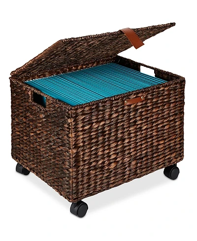 Best Choice Products Hyacinth Rolling Filing Cabinet Mobile Organizer Storage Basket w/ Lid, Locking Wheels