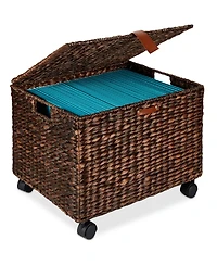 Best Choice Products Hyacinth Rolling Filing Cabinet Mobile Organizer Storage Basket w/ Lid, Locking Wheels