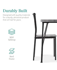 Best Choice Products 3-Piece Indoor Metal Wood Square Dining Table, Furniture Set w/ 2 Chairs