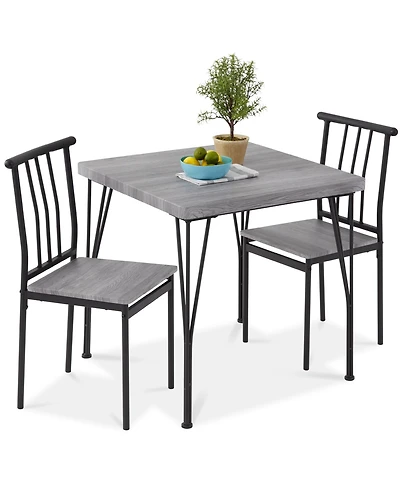 Best Choice Products 3-Piece Indoor Metal Wood Square Dining Table, Furniture Set w/ 2 Chairs