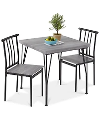 Best Choice Products 3-Piece Indoor Metal Wood Square Dining Table, Furniture Set w/ 2 Chairs