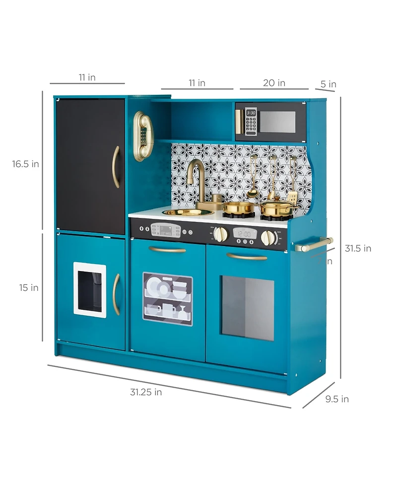 Best Choice Products Pretend Play Kitchen Wooden Toy Set for Kids w/ Telephone, Utensils, Oven, Microwave