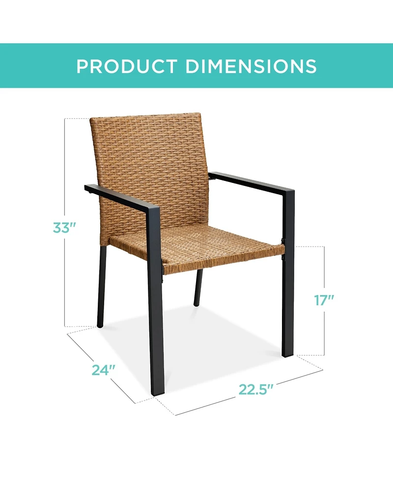 Best Choice Products Set of 2 Wicker Chairs, Stackable Outdoor Dining Furniture w/ Armrests