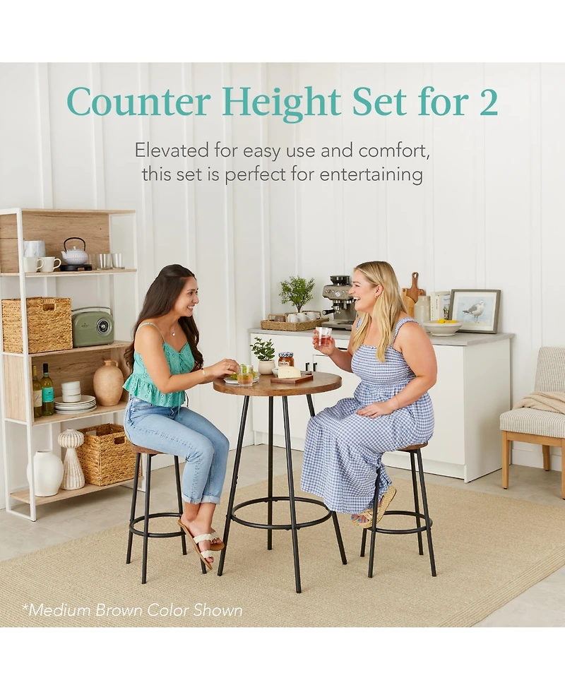 Best Choice Products 3-Piece Bistro Set, Modern Round Counter Height Dining Set w/ 2 Stools, Metal Frame