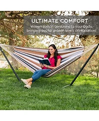 Best Choice Products 2-Person Brazilian-Style Cotton Double Hammock with Stand Set w/ Carrying Bag