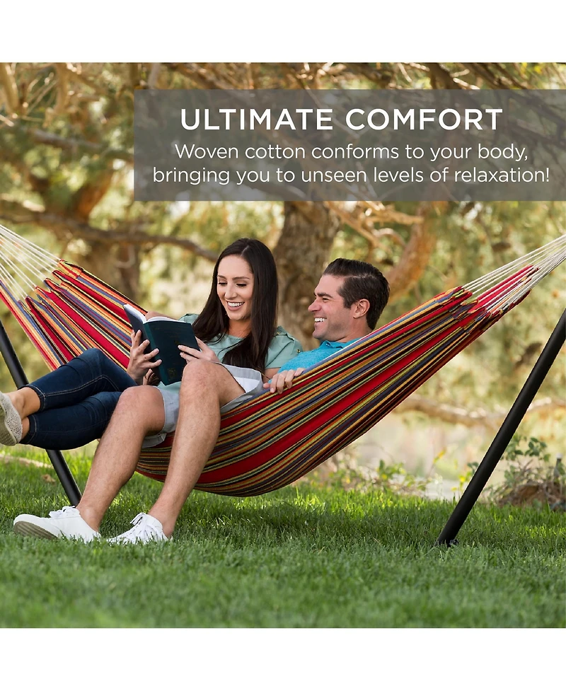 Best Choice Products 2-Person Brazilian-Style Cotton Double Hammock with Stand Set w/ Carrying Bag