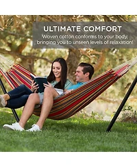 Best Choice Products 2-Person Brazilian-Style Cotton Double Hammock with Stand Set w/ Carrying Bag