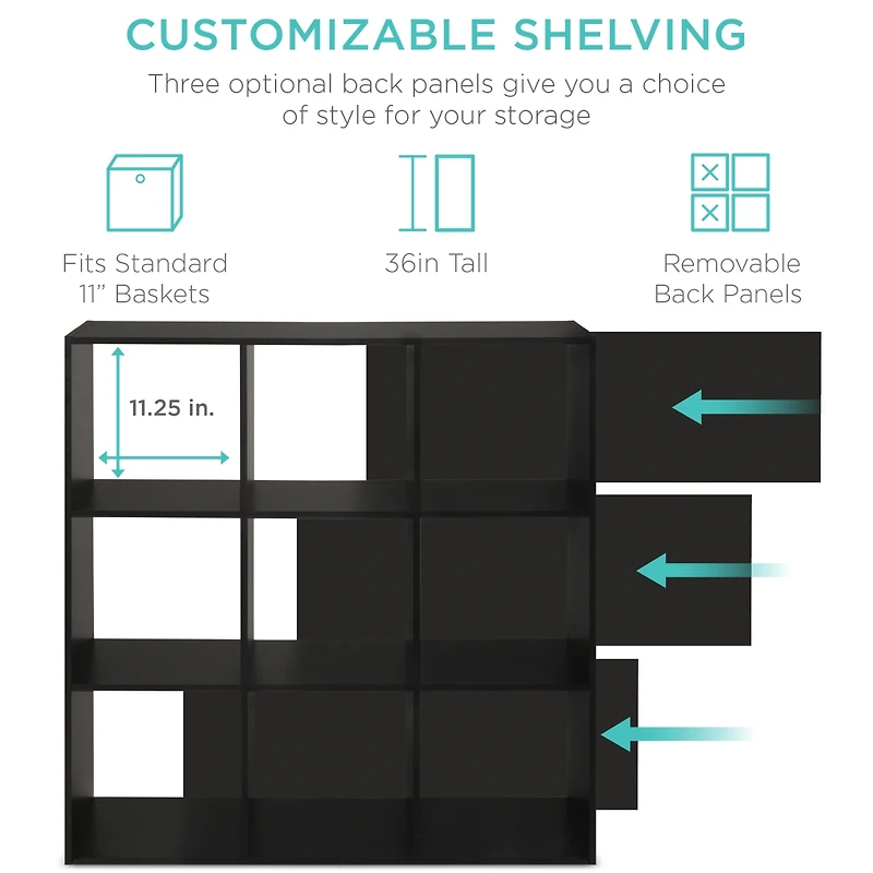 Best Choice Products 9-Cube Bookshelf, 11in Display Storage Compartment Organizer w/ 3 Removable Back Panels