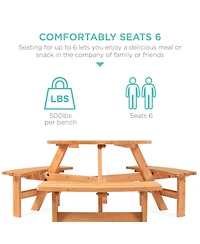 Best Choice Products 6-Person Circular Outdoor Wooden Picnic Table w/ 3 Built-In Benches, Umbrella Hole
