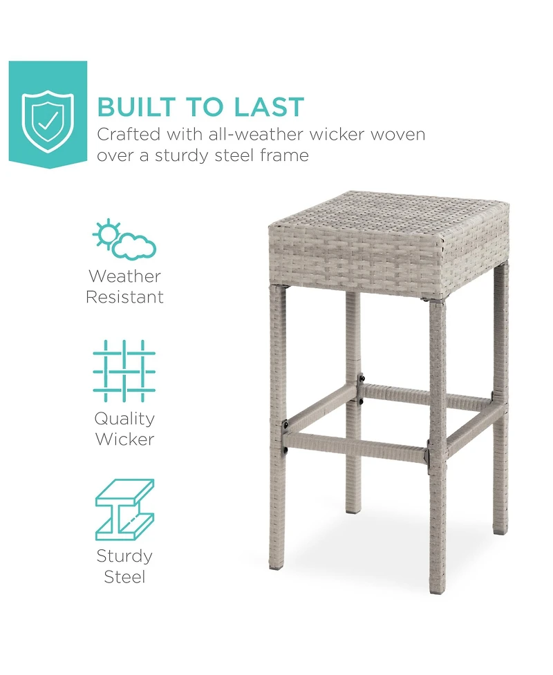 Best Choice Products 5-Piece Patio Wicker Bar Set w/ Built-In Bottle Opener, Hidden Storage Shelf, 4 Stools