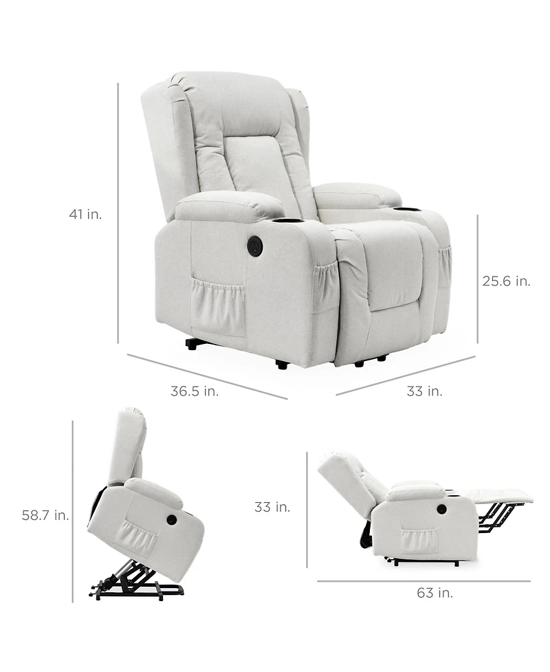 Best Choice Products Electric Power Lift Linen Recliner Massage Chair Furniture w/ Usb Port, Heat, Cupholders
