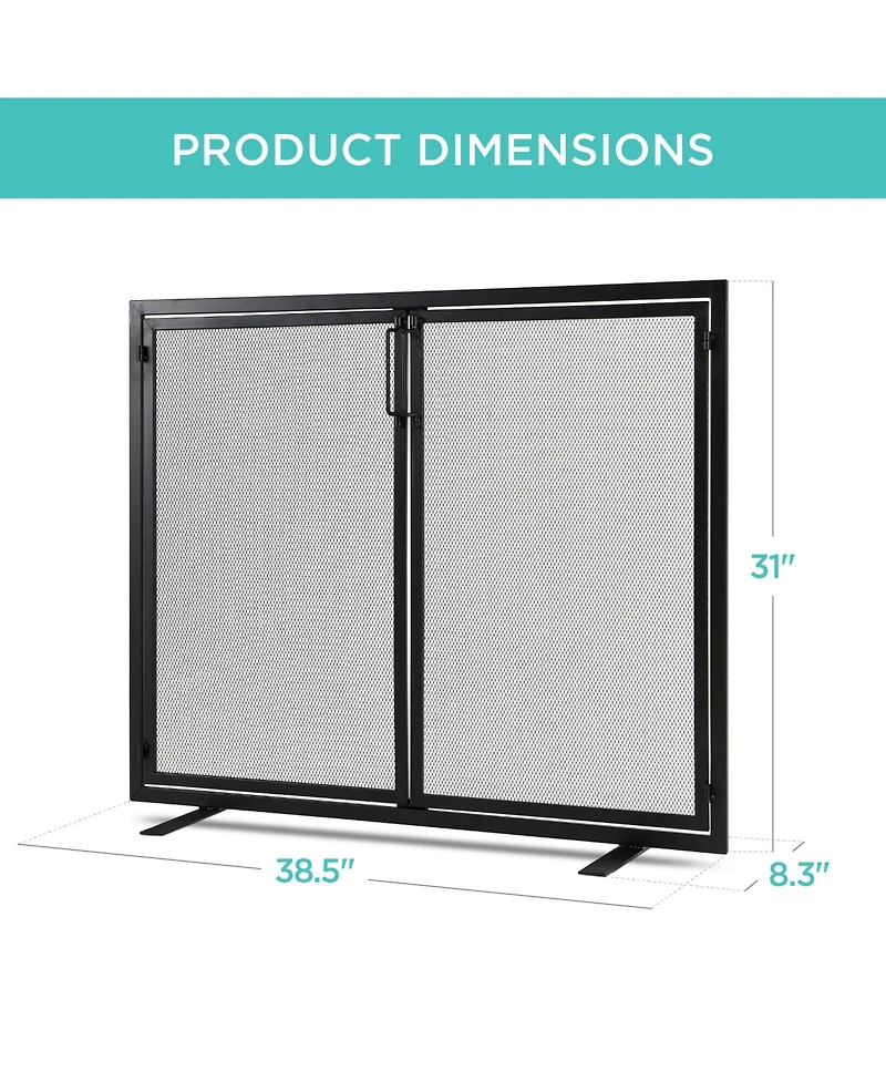 Best Choice Products 38.5x31in 2-Door Fireplace Screen, Handcrafted Wrought Iron Spark Guard w/ Magnetic Doors