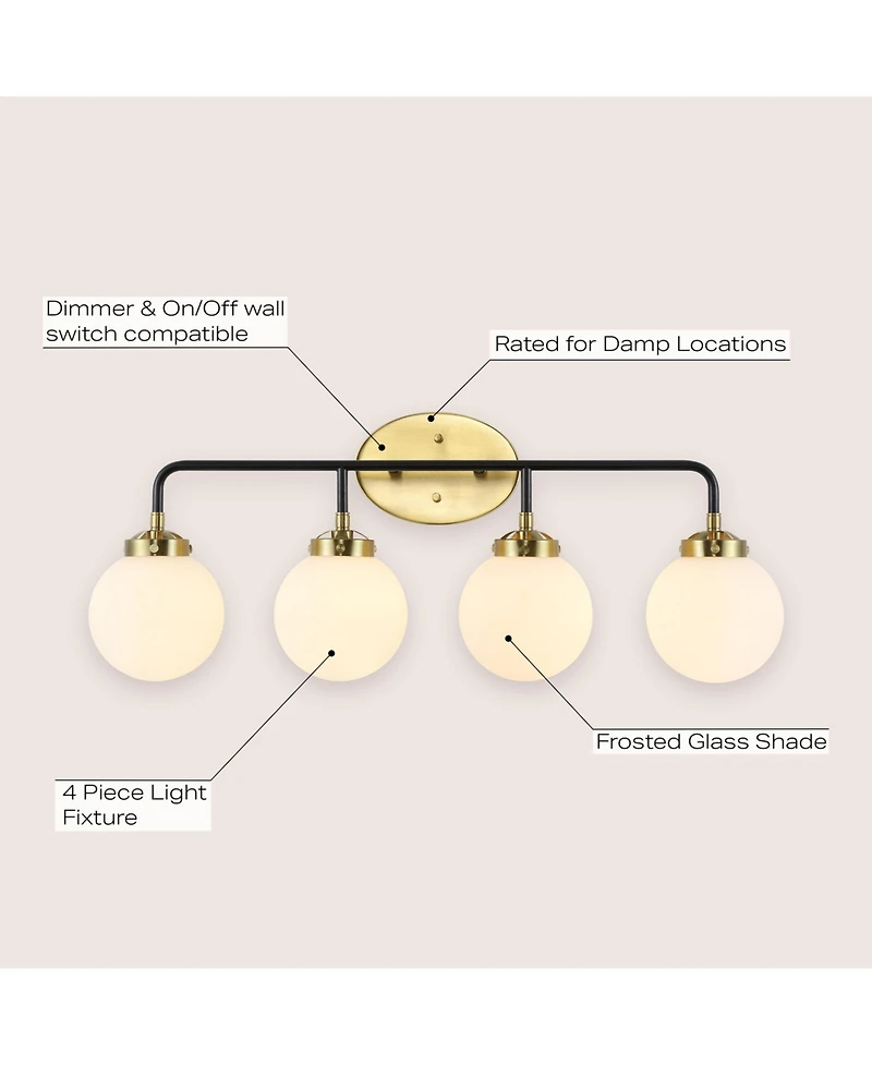 Jonathan Y Caleb 30.75" 4-Light Contemporary Transitional Iron/Glass Led Vanity Light, Brass