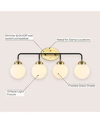 Jonathan Y Caleb 30.75" 4-Light Contemporary Transitional Iron/Glass Led Vanity Light, Brass