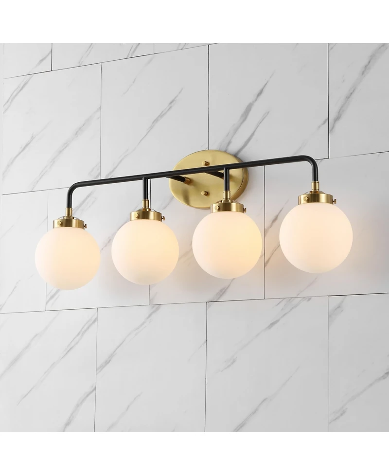 Jonathan Y Caleb 30.75" 4-Light Contemporary Transitional Iron/Glass Led Vanity Light, Brass