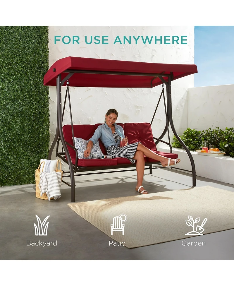 Best Choice Products 3-Seat Outdoor Converting Canopy Swing Glider Patio Hammock w/ Removable Cushions