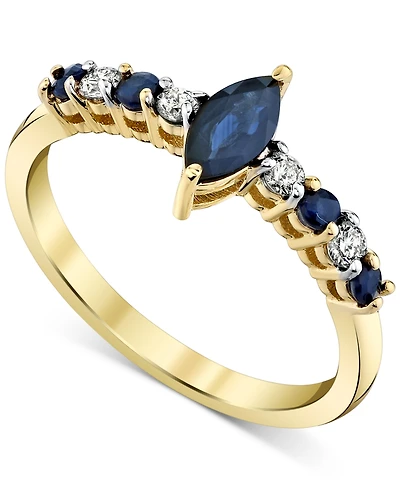 Sapphire (3/4 ct. t.w.) & Diamond (1/8 ct. t.w.) Marquise Ring in 10k Gold
