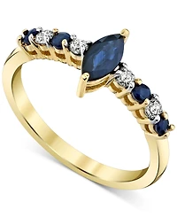 Sapphire (3/4 ct. t.w.) & Diamond (1/8 ct. t.w.) Marquise Ring in 10k Gold