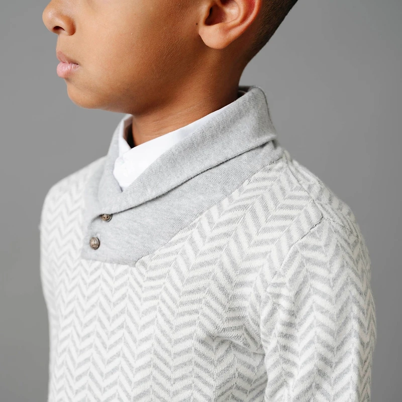 Hope & Henry Boys Organic Long Sleeve Intarsia Shawl Collar Sweater
