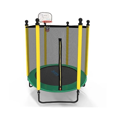 SereneLife 5ft Trampoline with Enclosure Safety Net and Basketball Hoop