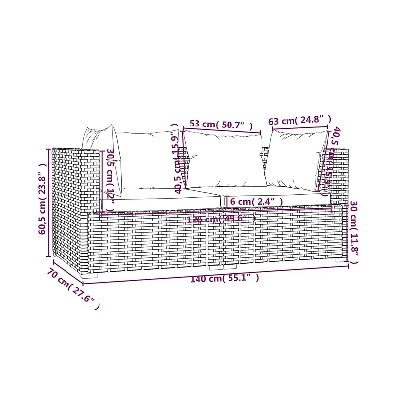 vidaXL Patio Furniture Set 3 Piece with Cushions Black Poly Rattan