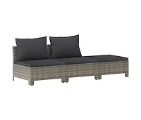 vidaXL 3 Piece Patio Lounge Set with Cushions Gray Poly Rattan