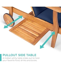 Best Choice Products 79x26in Acacia Wood Outdoor Chaise Lounge Chair w/ Adjustable Backrest, Table, Wheels
